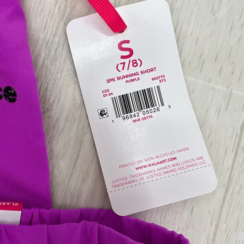 Justice Girls 2PK Running Shorts Purple Size S 7/8‎ Athletic Gym 602773 NWT